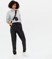 New Look Tall Black Leather-Look High Waist Joggers